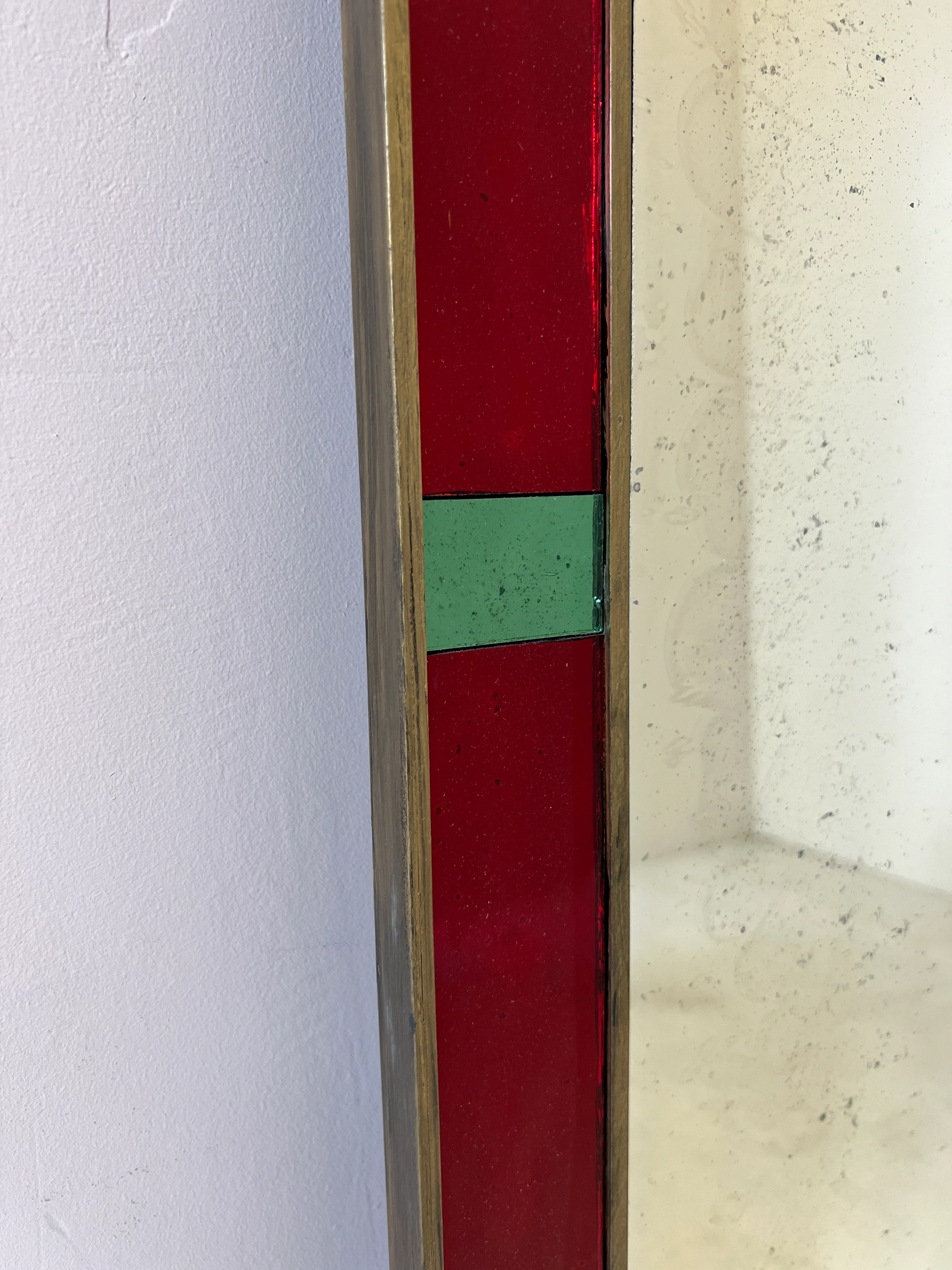 Art Deco inspired Antiqued Mirror with rippled, red water glass border - 760 x 1235mm - Image 3