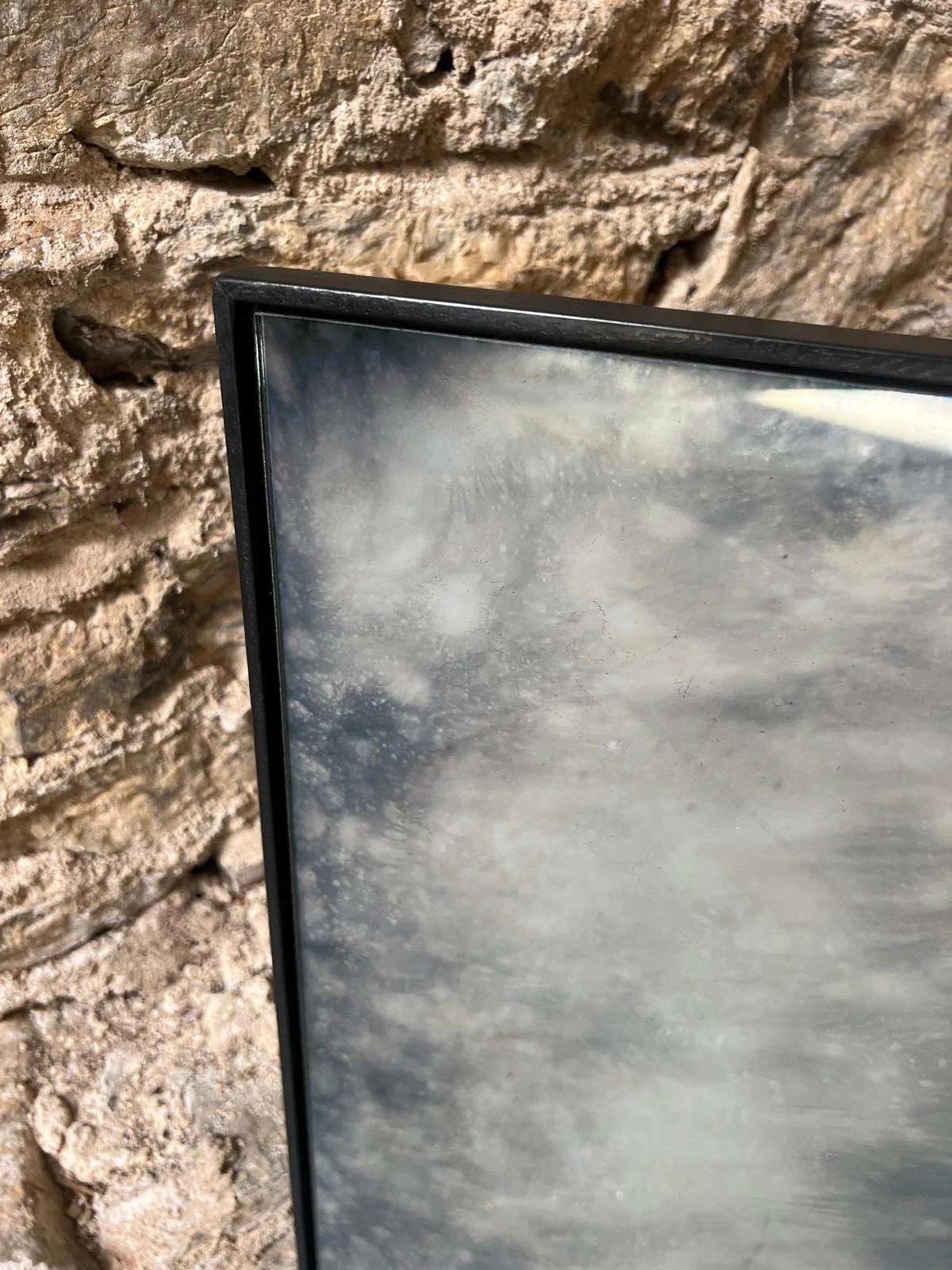 Clouded framed, panelled antiqued mirror - 900 x 600mm - Image 2