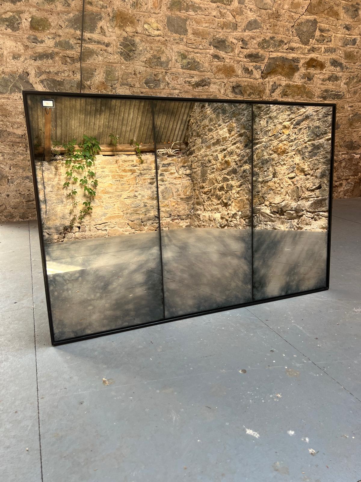 Clouded framed, panelled antiqued mirror - 900 x 600mm - Image 3