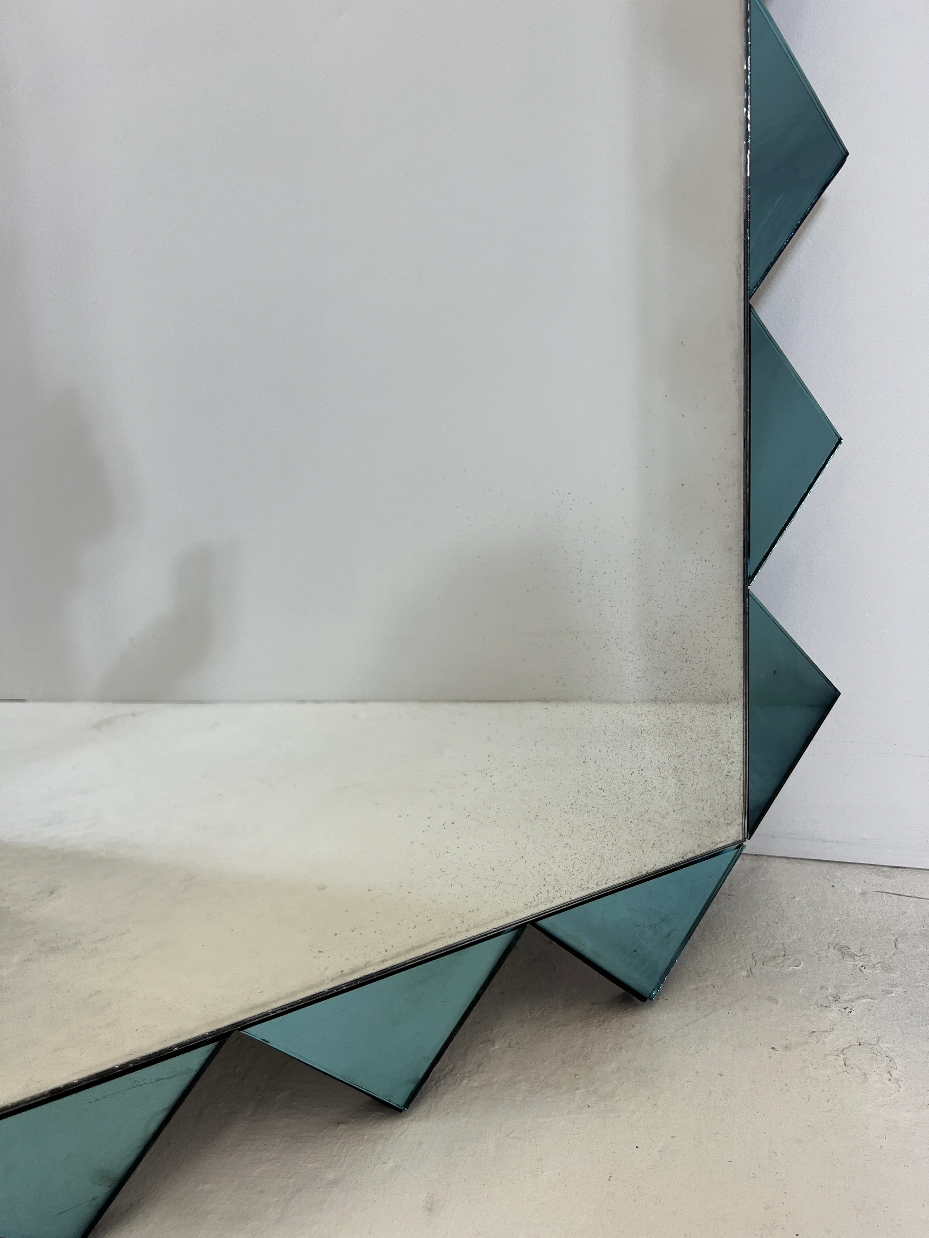 Contemporary antiqued mirror with blue glass border - 720 x 1155mm - Image 3